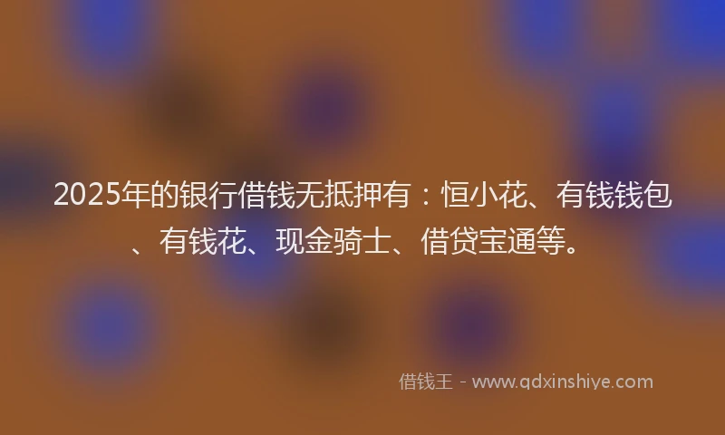 2025年的银行借钱无抵押有：恒小花、有钱钱包、有钱花、现金骑士、借贷宝通等。