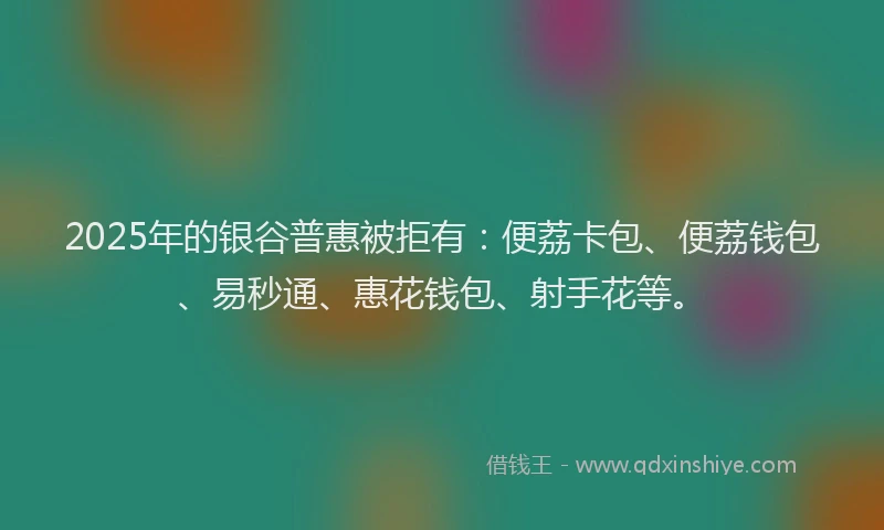 2025年的银谷普惠被拒有：便荔卡包、便荔钱包、易秒通、惠花钱包、射手花等。