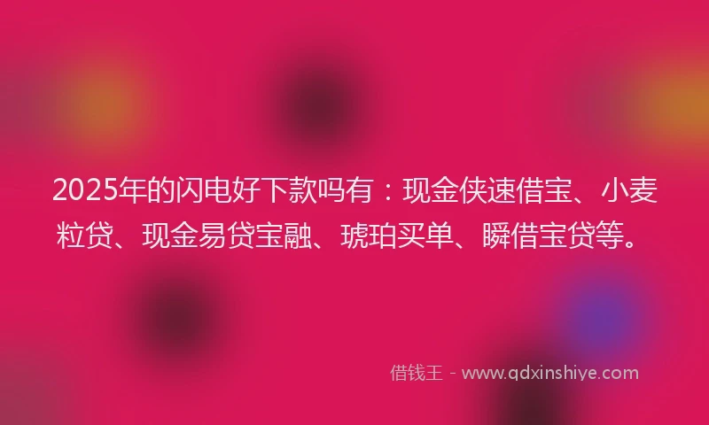2025年的闪电好下款吗有：现金侠速借宝、小麦粒贷、现金易贷宝融、琥珀买单、瞬借宝贷等。