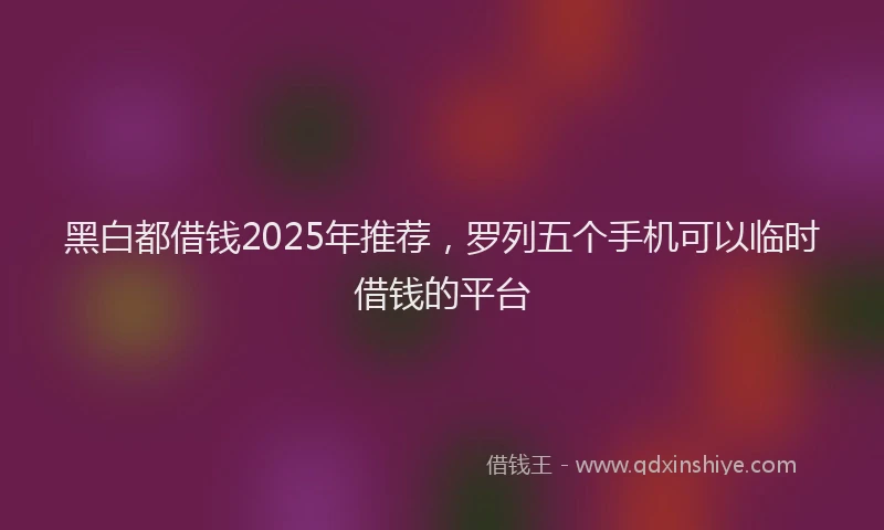 黑白都借钱2025年推荐，罗列五个手机可以临时借钱的平台