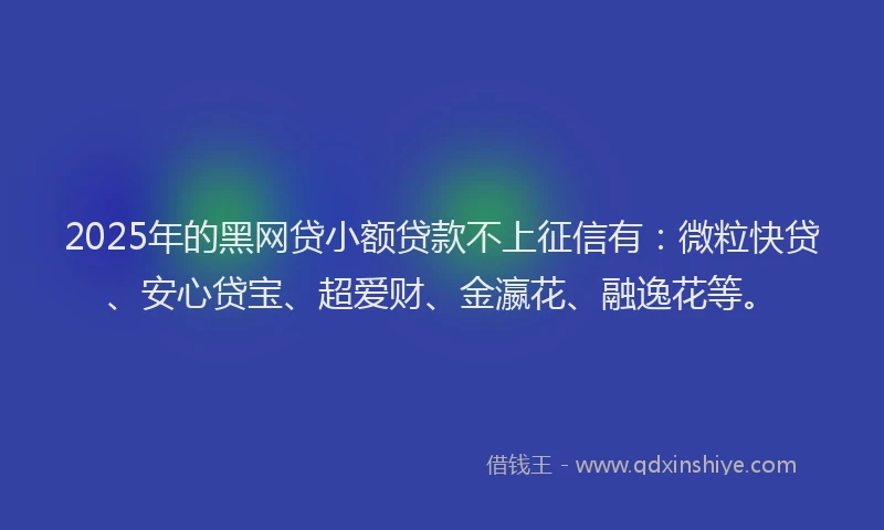 2025年的黑网贷小额贷款不上征信有：微粒快贷、安心贷宝、超爱财、金瀛花、融逸花等。