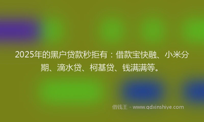 2025年的黑户贷款秒拒有：借款宝快融、小米分期、滴水贷、柯基贷、钱满满等。