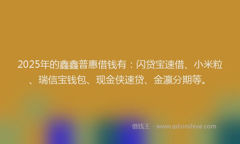 2025年的鑫鑫普惠借钱有：闪贷宝速借、小米粒、瑞信宝钱包、现金侠速贷、金瀛分期等。