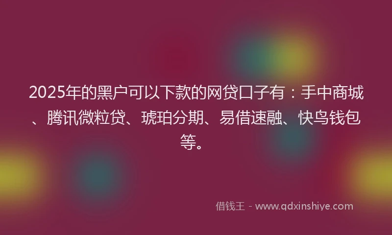 2025年的黑户可以下款的网贷口子有：手中商城、腾讯微粒贷、琥珀分期、易借速融、快鸟钱包等。