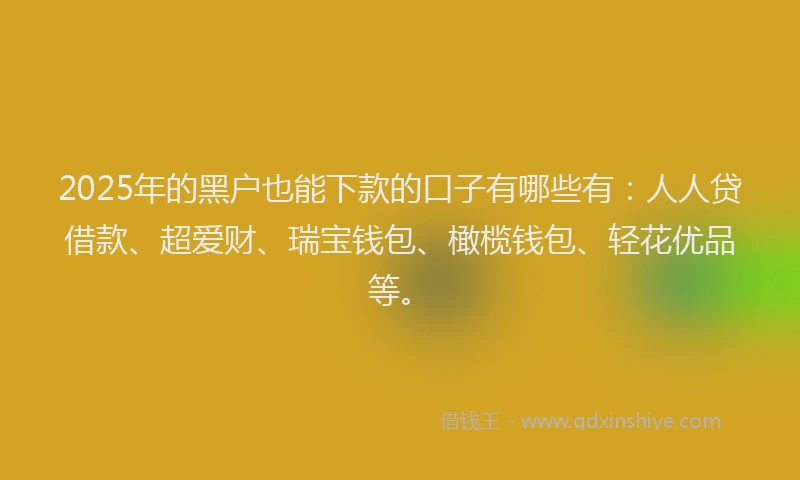 2025年的黑户也能下款的口子有哪些有：人人贷借款、超爱财、瑞宝钱包、橄榄钱包、轻花优品等。