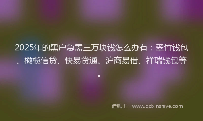 2025年的黑户急需三万块钱怎么办有：翠竹钱包、橄榄信贷、快易贷通、沪商易借、祥瑞钱包等。