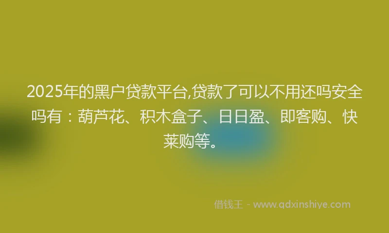 2025年的黑户贷款平台,贷款了可以不用还吗安全吗有：葫芦花、积木盒子、日日盈、即客购、快莱购等。