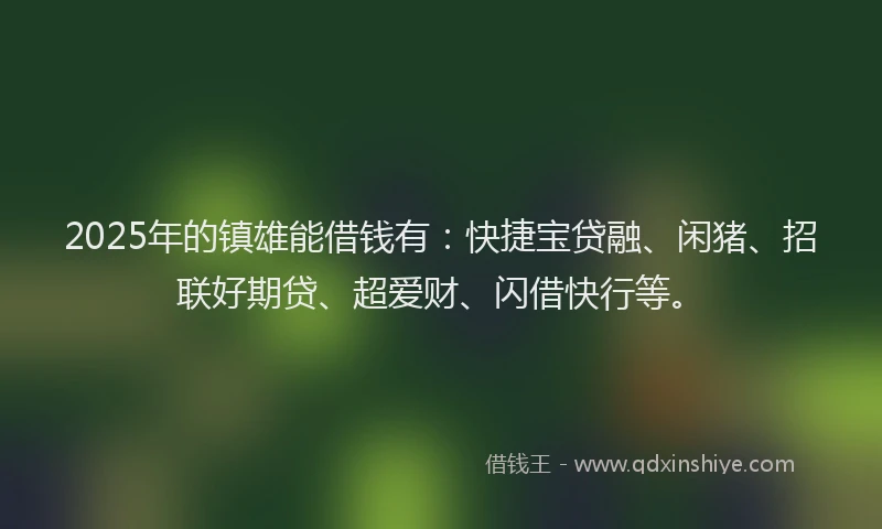 2025年的镇雄能借钱有：快捷宝贷融、闲猪、招联好期贷、超爱财、闪借快行等。
