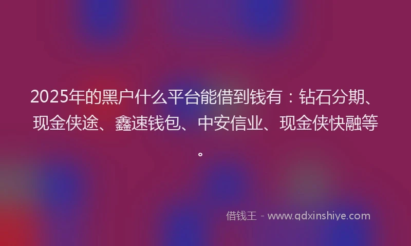 2025年的黑户什么平台能借到钱有：钻石分期、现金侠途、鑫速钱包、中安信业、现金侠快融等。