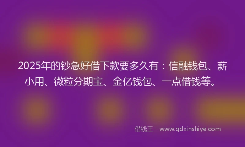 2025年的钞急好借下款要多久有：信融钱包、薪小用、微粒分期宝、金亿钱包、一点借钱等。