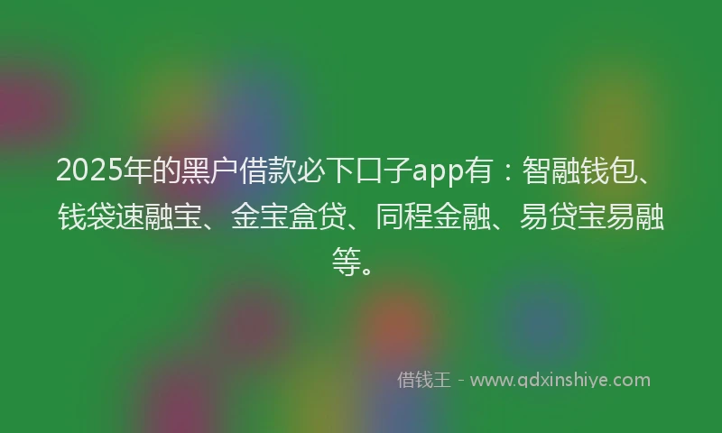 2025年的黑户借款必下口子app有：智融钱包、钱袋速融宝、金宝盒贷、同程金融、易贷宝易融等。