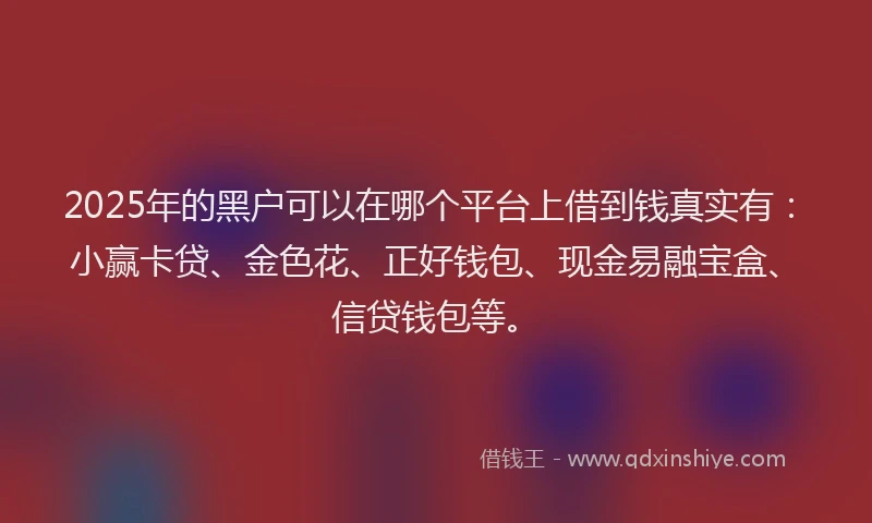2025年的黑户可以在哪个平台上借到钱真实有：小赢卡贷、金色花、正好钱包、现金易融宝盒、信贷钱包等。