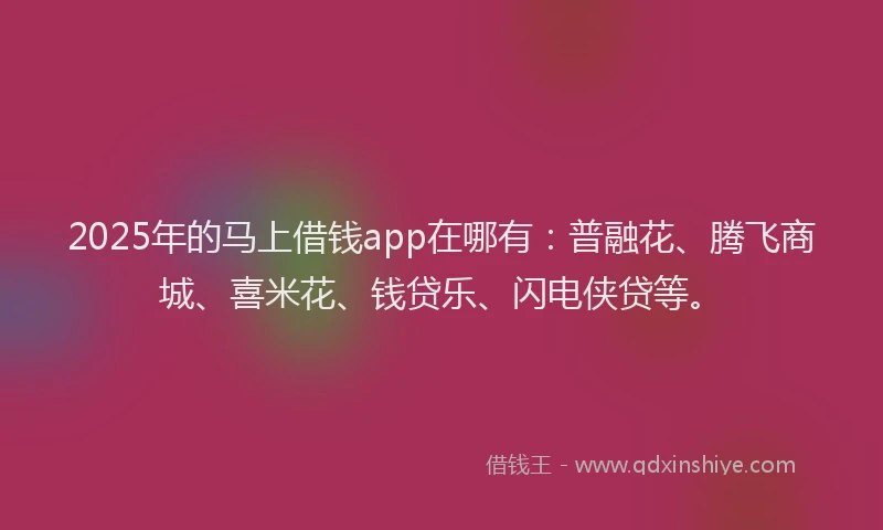 2025年的马上借钱app在哪有：普融花、腾飞商城、喜米花、钱贷乐、闪电侠贷等。