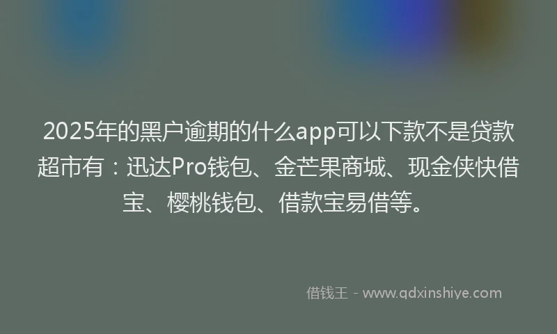 2025年的黑户逾期的什么app可以下款不是贷款超市有：迅达Pro钱包、金芒果商城、现金侠快借宝、樱桃钱包、借款宝易借等。