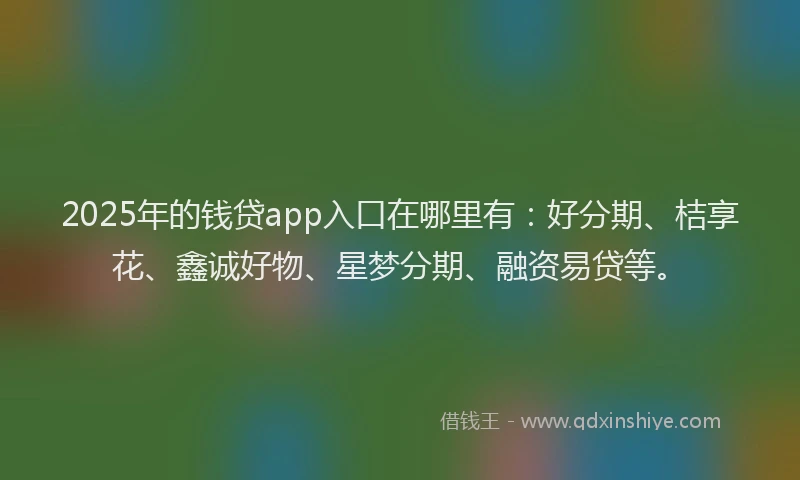 2025年的钱贷app入口在哪里有：好分期、桔享花、鑫诚好物、星梦分期、融资易贷等。