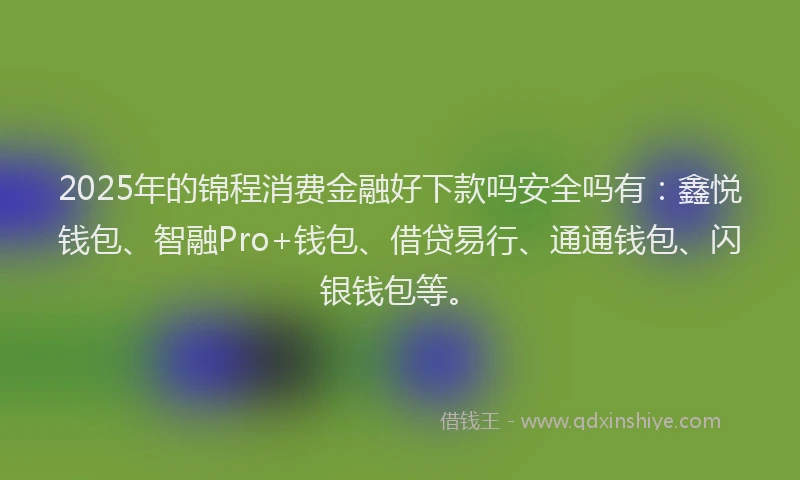 2025年的锦程消费金融好下款吗安全吗有：鑫悦钱包、智融Pro+钱包、借贷易行、通通钱包、闪银钱包等。
