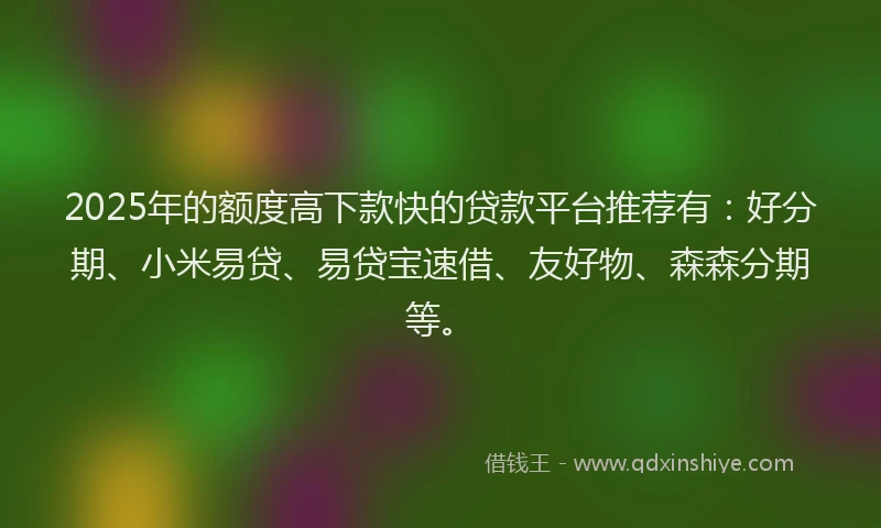 2025年的额度高下款快的贷款平台推荐有：好分期、小米易贷、易贷宝速借、友好物、森森分期等。