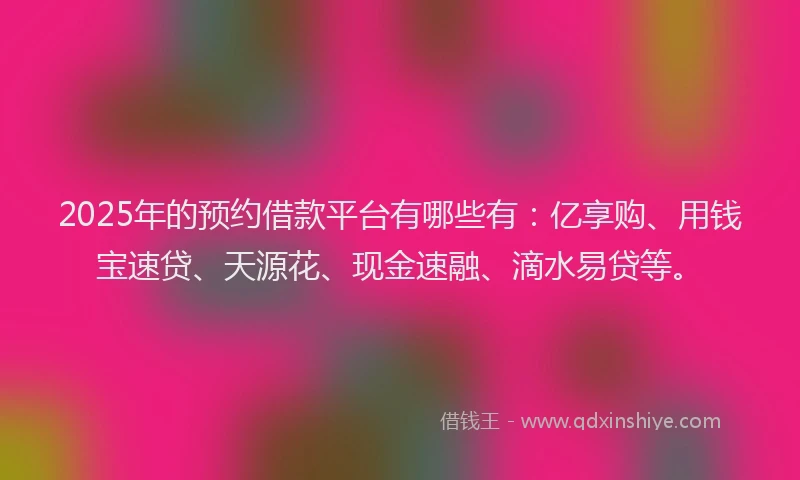 2025年的预约借款平台有哪些有：亿享购、用钱宝速贷、天源花、现金速融、滴水易贷等。