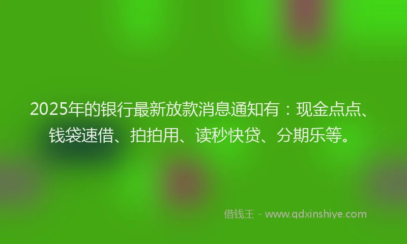 2025年的银行最新放款消息通知有：现金点点、钱袋速借、拍拍用、读秒快贷、分期乐等。
