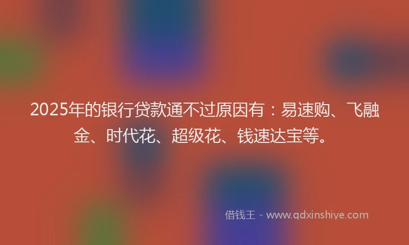 2025年的银行贷款通不过原因有：易速购、飞融金、时代花、超级花、钱速达宝等。