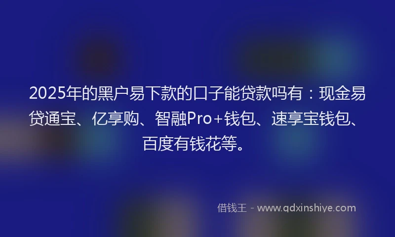 2025年的黑户易下款的口子能贷款吗有：现金易贷通宝、亿享购、智融Pro+钱包、速享宝钱包、百度有钱花等。