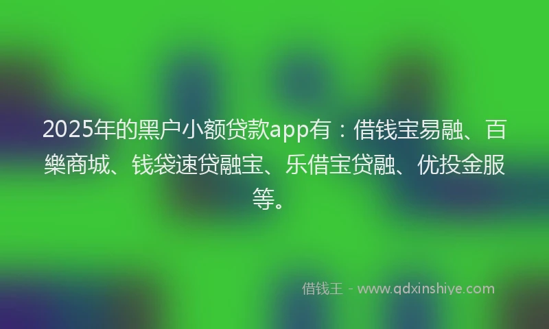 2025年的黑户小额贷款app有：借钱宝易融、百樂商城、钱袋速贷融宝、乐借宝贷融、优投金服等。