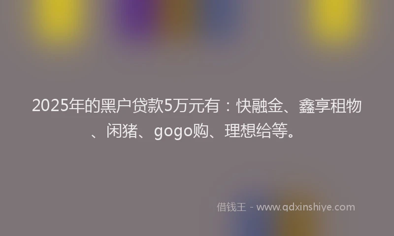 2025年的黑户贷款5万元有：快融金、鑫享租物、闲猪、gogo购、理想给等。