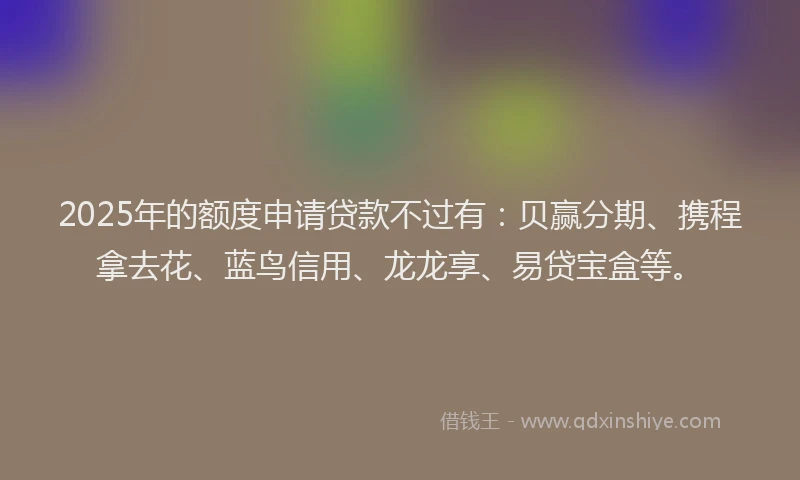 2025年的额度申请贷款不过有：贝赢分期、携程拿去花、蓝鸟信用、龙龙享、易贷宝盒等。