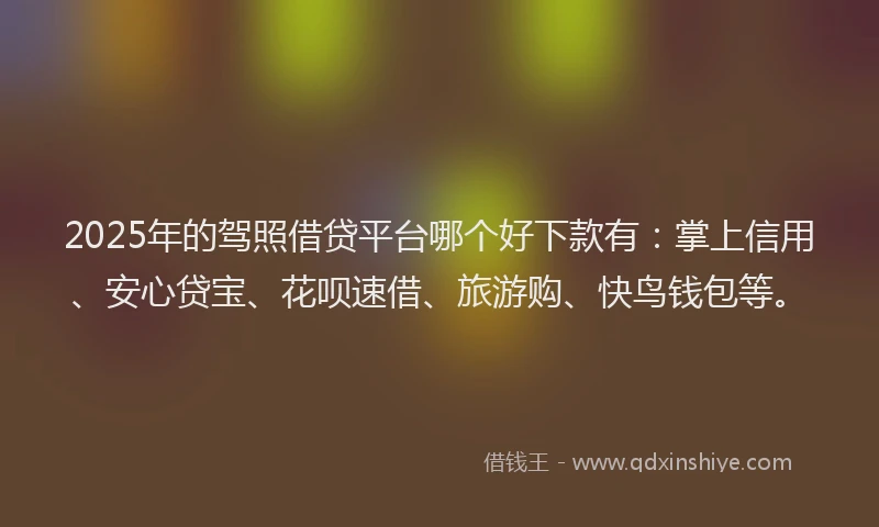 2025年的驾照借贷平台哪个好下款有：掌上信用、安心贷宝、花呗速借、旅游购、快鸟钱包等。