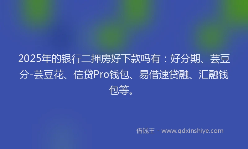 2025年的银行二押房好下款吗有：好分期、芸豆分-芸豆花、信贷Pro钱包、易借速贷融、汇融钱包等。