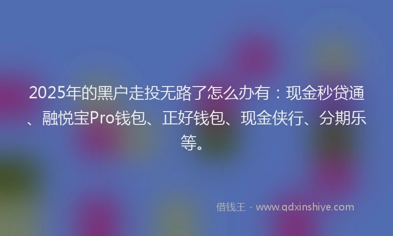 2025年的黑户走投无路了怎么办有：现金秒贷通、融悦宝Pro钱包、正好钱包、现金侠行、分期乐等。