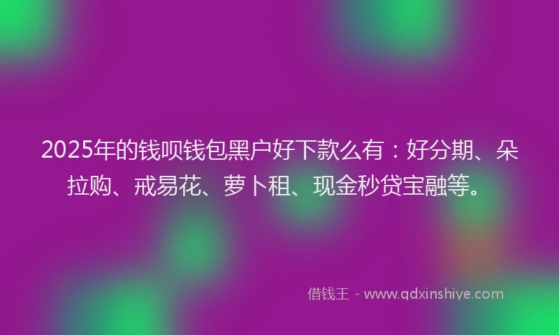 2025年的钱呗钱包黑户好下款么有：好分期、朵拉购、戒易花、萝卜租、现金秒贷宝融等。