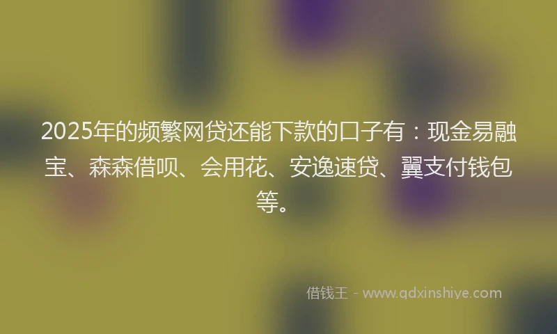 2025年的频繁网贷还能下款的口子有：现金易融宝、森森借呗、会用花、安逸速贷、翼支付钱包等。