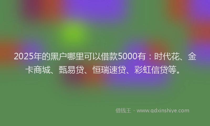2025年的黑户哪里可以借款5000有：时代花、金卡商城、甄易贷、恒瑞速贷、彩虹信贷等。