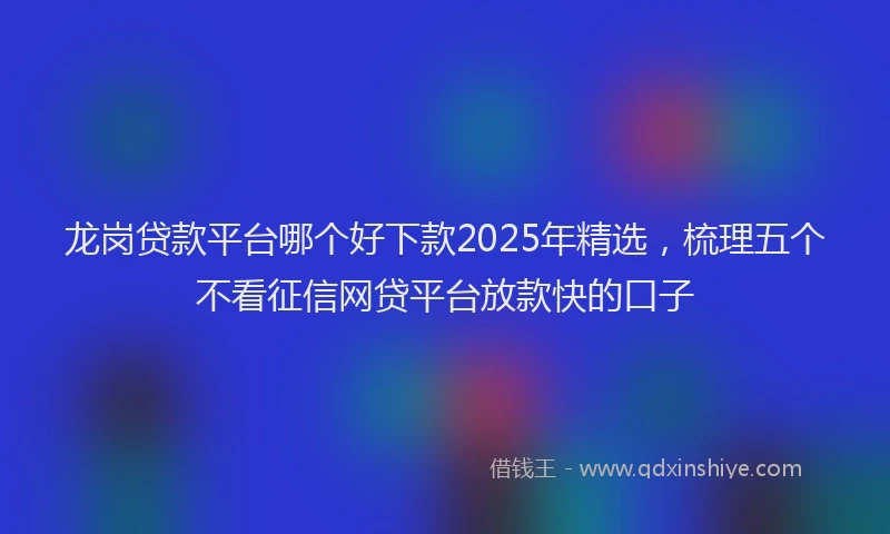 龙岗贷款平台哪个好下款2025年精选，梳理五个不看征信网贷平台放款快的口子