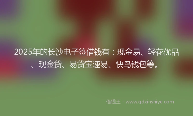 2025年的长沙电子签借钱有：现金易、轻花优品、现金贷、易贷宝速易、快鸟钱包等。