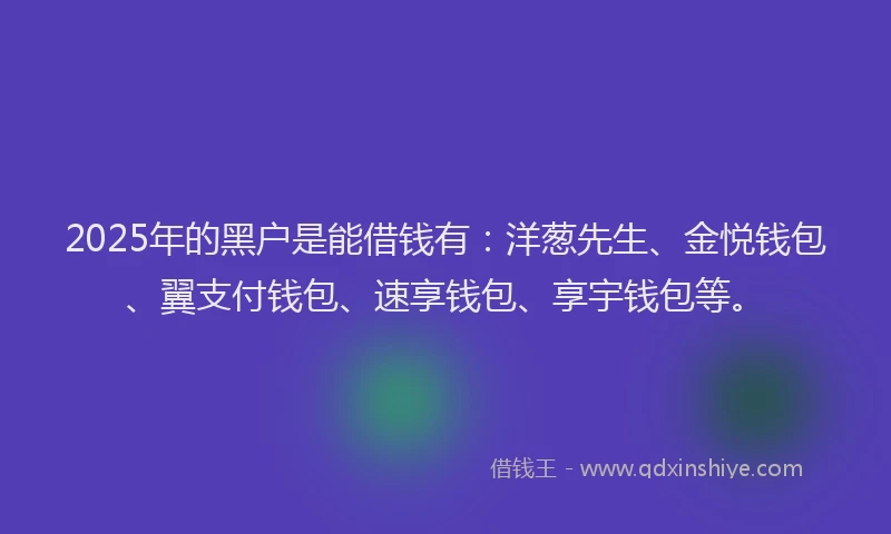 2025年的黑户是能借钱有：洋葱先生、金悦钱包、翼支付钱包、速享钱包、享宇钱包等。
