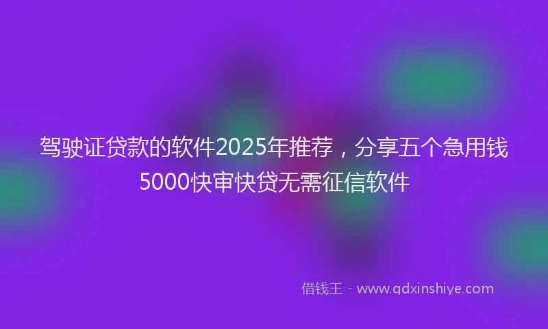驾驶证贷款的软件2025年推荐，分享五个急用钱5000快审快贷无需征信软件