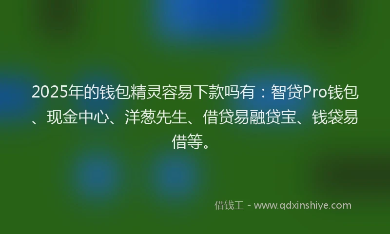 2025年的钱包精灵容易下款吗有：智贷Pro钱包、现金中心、洋葱先生、借贷易融贷宝、钱袋易借等。