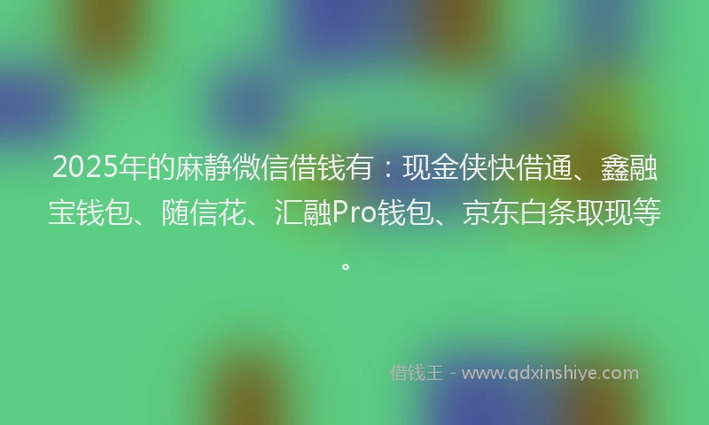 2025年的麻静微信借钱有：现金侠快借通、鑫融宝钱包、随信花、汇融Pro钱包、京东白条取现等。