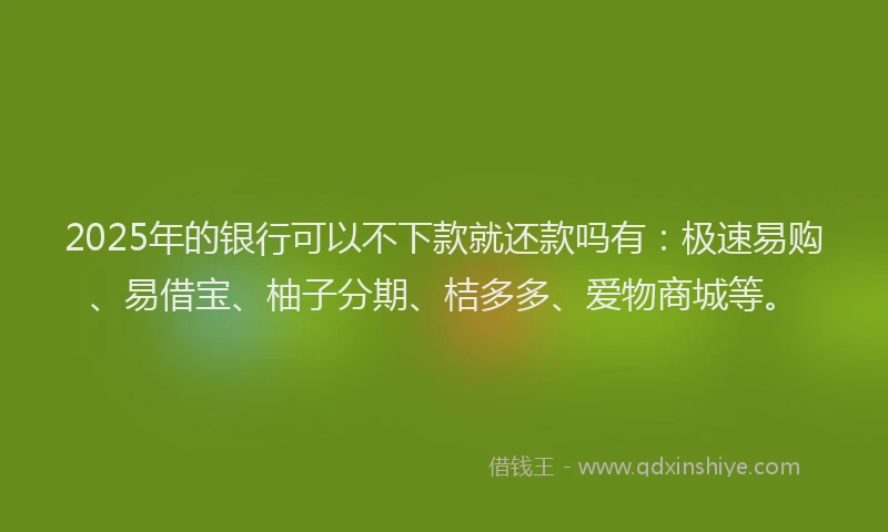 2025年的银行可以不下款就还款吗有：极速易购、易借宝、柚子分期、桔多多、爱物商城等。