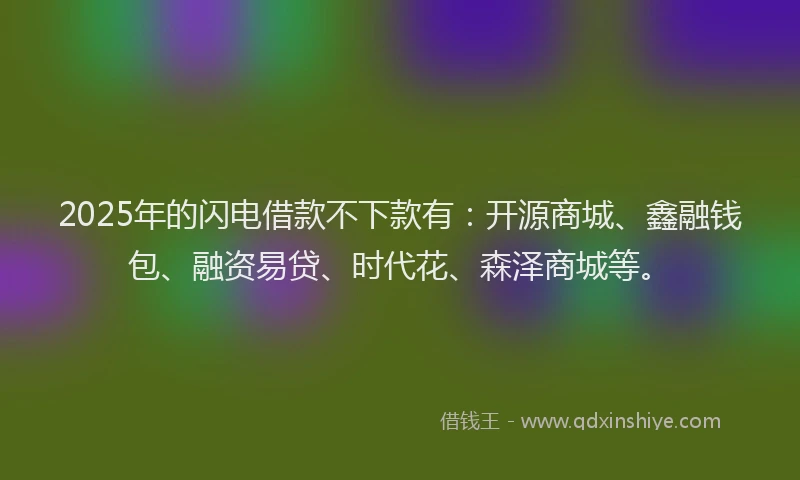 2025年的闪电借款不下款有：开源商城、鑫融钱包、融资易贷、时代花、森泽商城等。