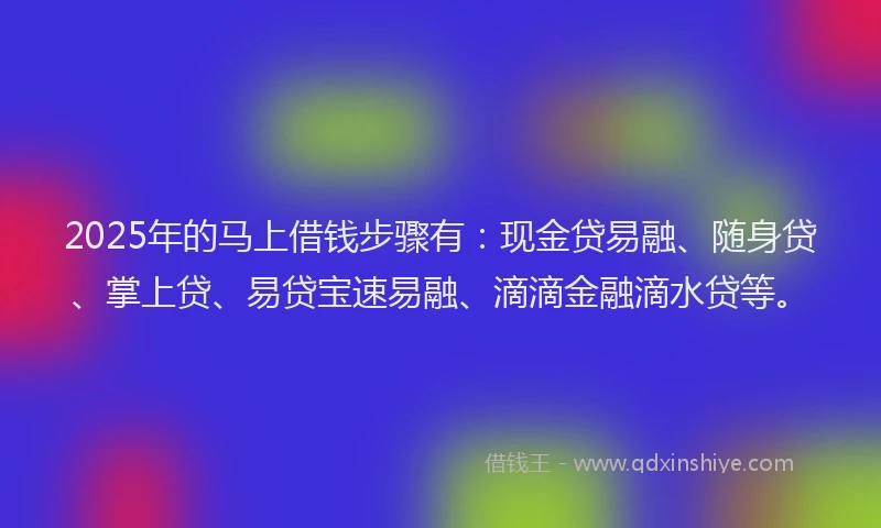 2025年的马上借钱步骤有：现金贷易融、随身贷、掌上贷、易贷宝速易融、滴滴金融滴水贷等。