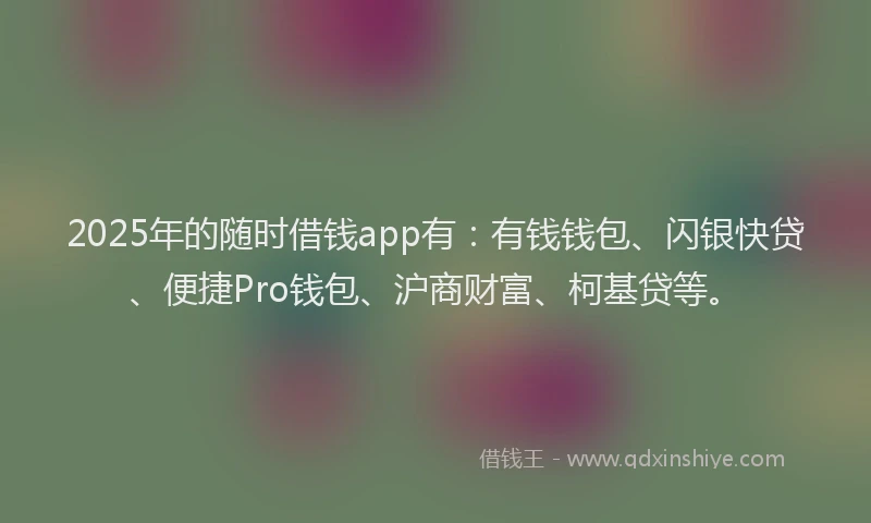 2025年的随时借钱app有：有钱钱包、闪银快贷、便捷Pro钱包、沪商财富、柯基贷等。