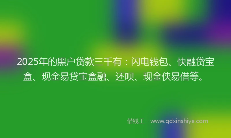 2025年的黑户贷款三千有：闪电钱包、快融贷宝盒、现金易贷宝盒融、还呗、现金侠易借等。