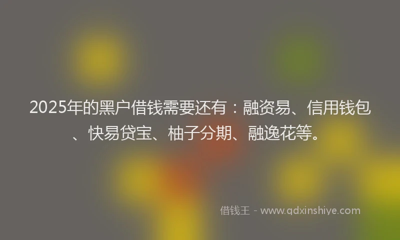 2025年的黑户借钱需要还有：融资易、信用钱包、快易贷宝、柚子分期、融逸花等。