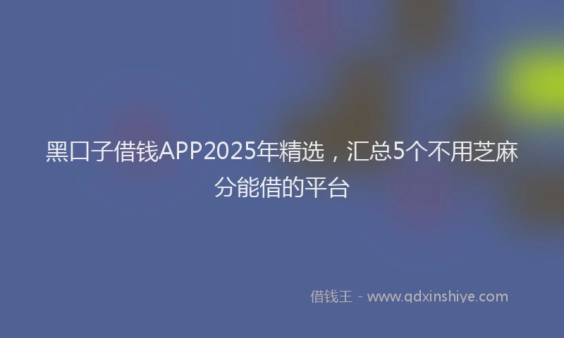 黑口子借钱APP2025年精选，汇总5个不用芝麻分能借的平台