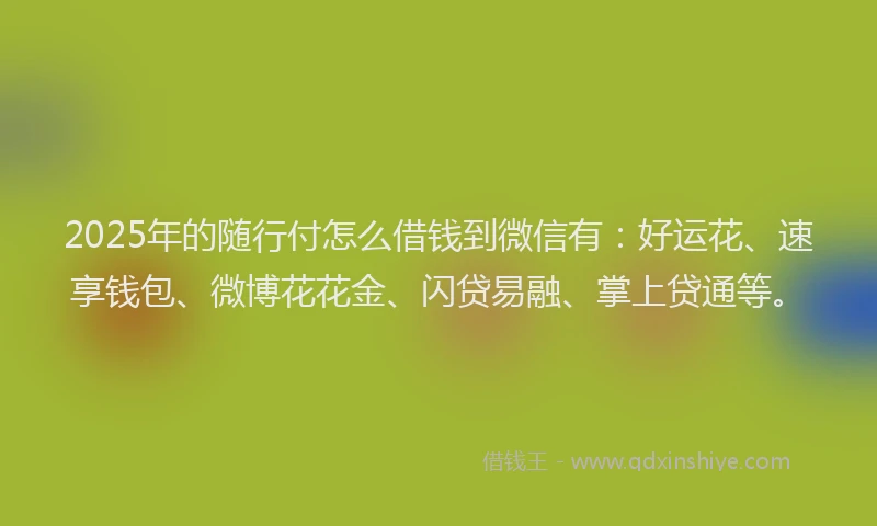 2025年的随行付怎么借钱到微信有：好运花、速享钱包、微博花花金、闪贷易融、掌上贷通等。