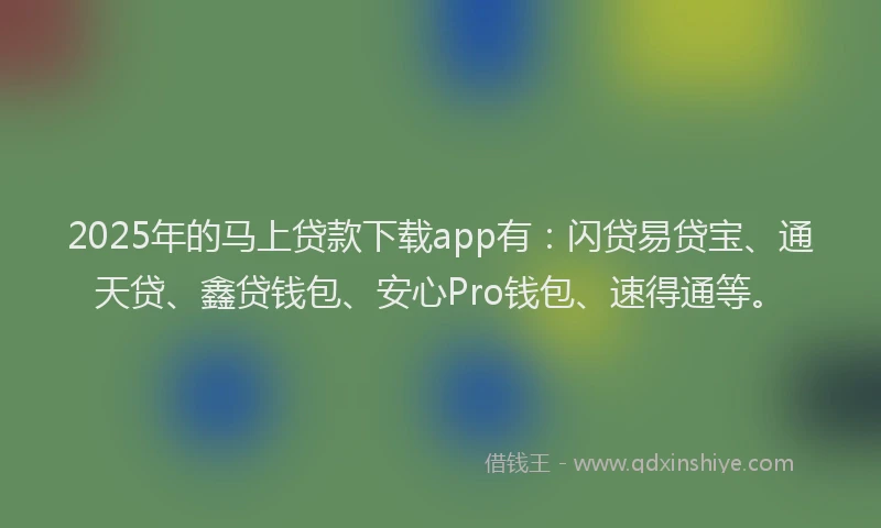 2025年的马上贷款下载app有：闪贷易贷宝、通天贷、鑫贷钱包、安心Pro钱包、速得通等。