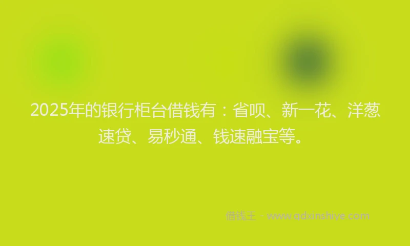 2025年的银行柜台借钱有：省呗、新一花、洋葱速贷、易秒通、钱速融宝等。